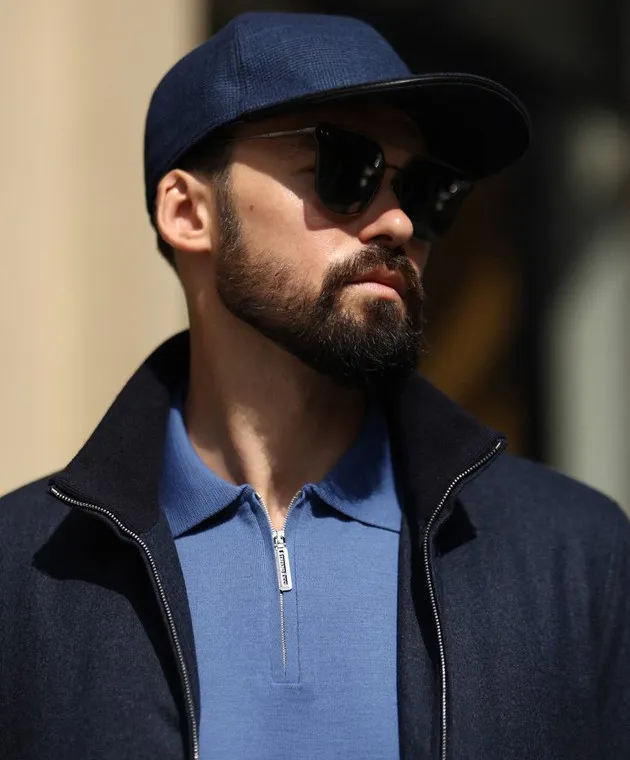 Stefano Ricci Blue checked wool and cashmere cap