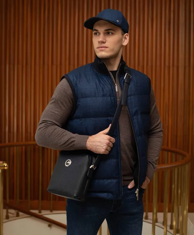 Stefano Ricci Blue checked wool and cashmere cap