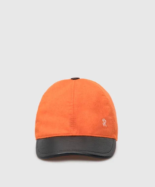Stefano Ricci Monogram children's orange wool and leather cap