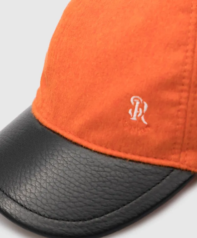 Stefano Ricci Monogram children's orange wool and leather cap