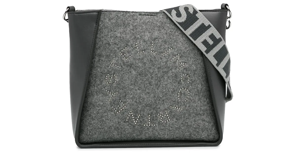 Stella Mc Cartney Stella McCartney Bandolera gris con logo de fieltro ecológico 