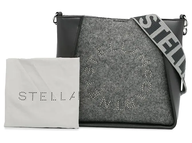 Stella Mc Cartney Stella McCartney Bandolera gris con logo de fieltro ecológico 