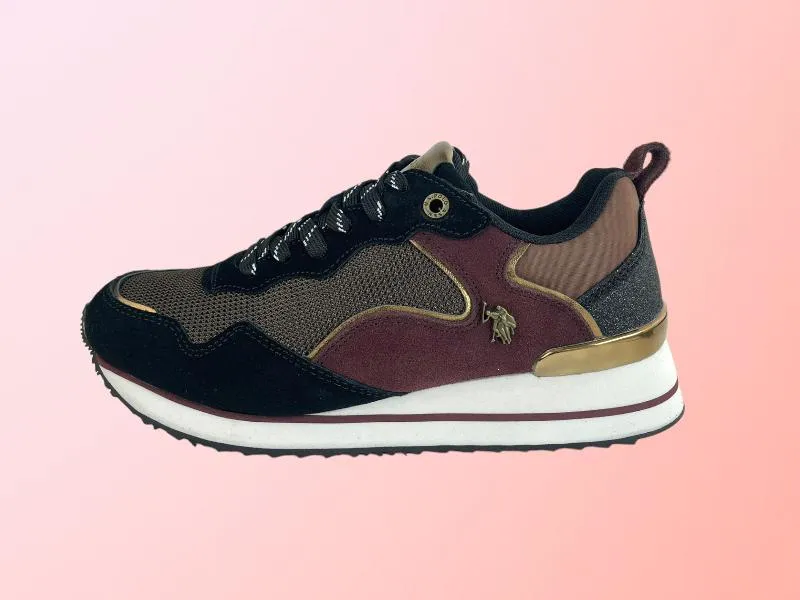 U.S.POLO ASSN. | SNEAKERS (ZAPATILLAS) DE MUJER PIEL Y TEXTIL TONOS BERENJENA Y NEGROS MICHIGAN