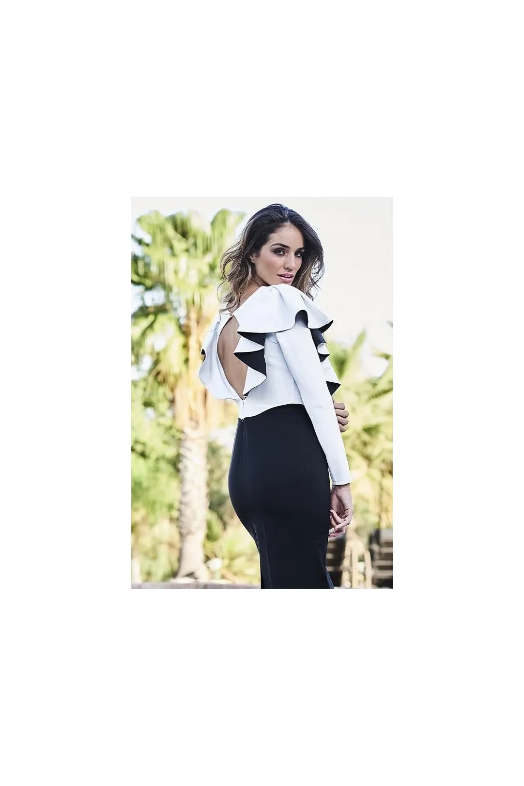 Vestido bicolor volante blanco