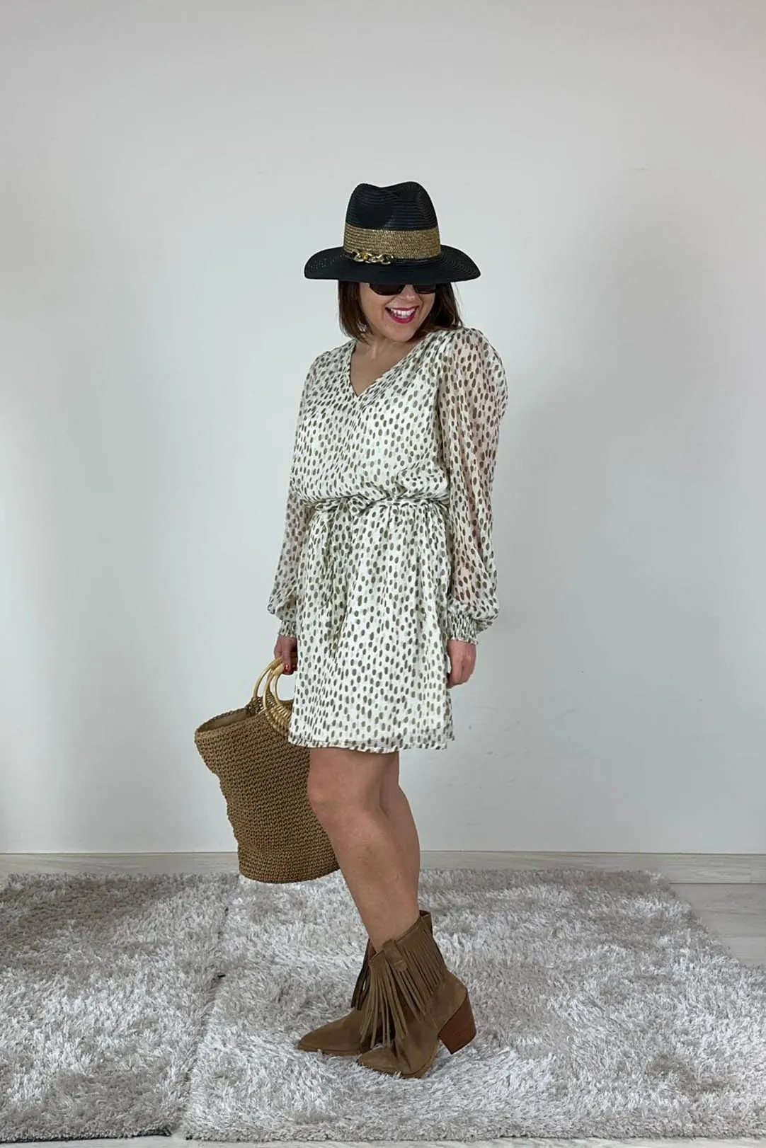 VESTIDO CORTO ESTAMPADO VIFALI BEIGE