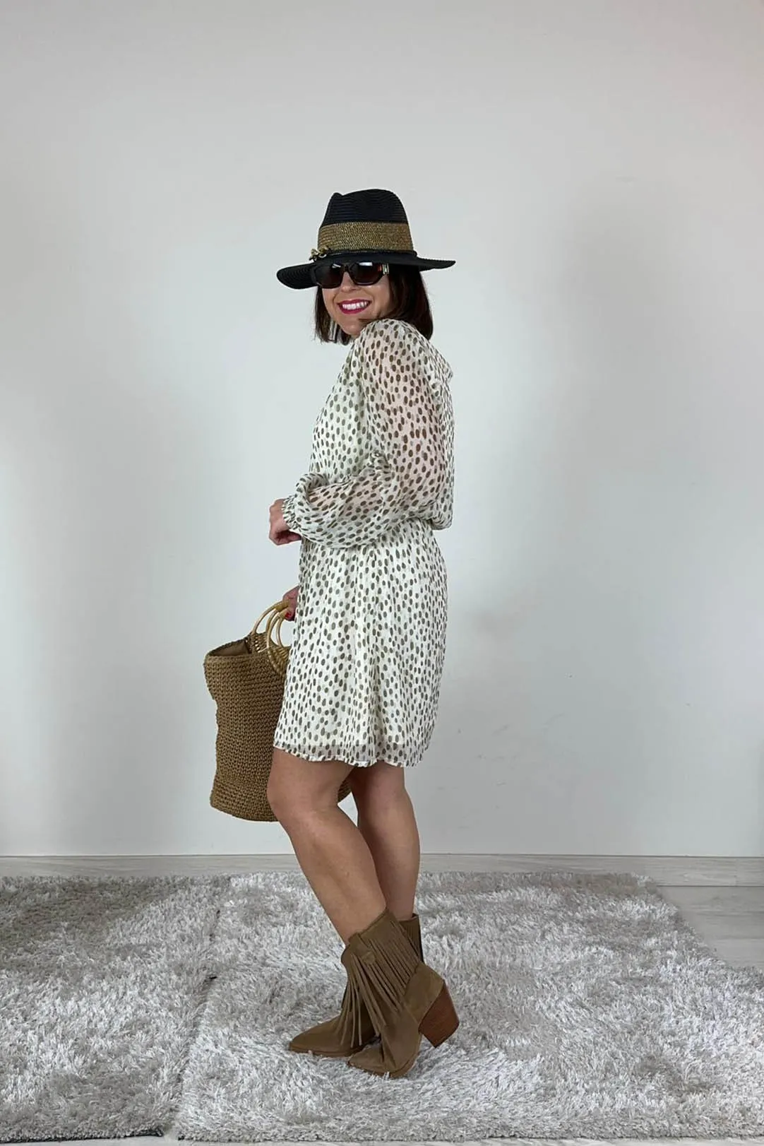 VESTIDO CORTO ESTAMPADO VIFALI BEIGE