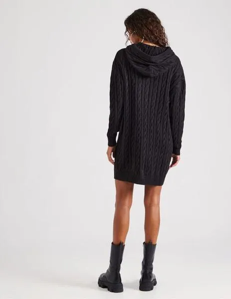 Vestido negro de punto trenzado con capucha Tommy Jeans