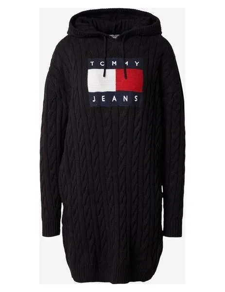 Vestido negro de punto trenzado con capucha Tommy Jeans