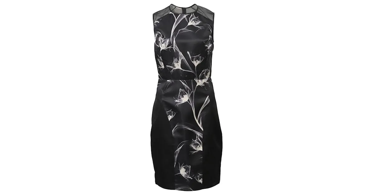 VESTIDO SHEATH CON ESTAMPADO FLORAL XRAY DE JASON WU EN SEDA NEGRA 