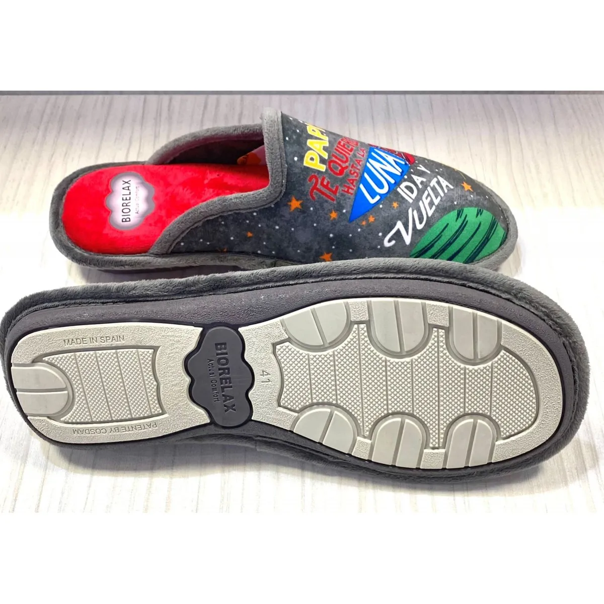 Zapatilla de casa Biorelax rebaja papa te quiero gris Bio1435