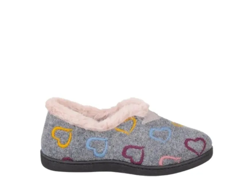 ZAPATILLA DE CASA CERRADA CORAZONES PLUMAFLEX ROAL EN COLOR GRIS 12022