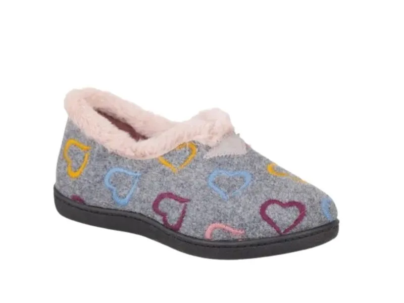 ZAPATILLA DE CASA CERRADA CORAZONES PLUMAFLEX ROAL EN COLOR GRIS 12022