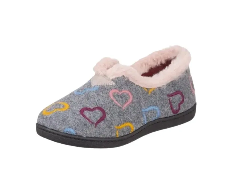 ZAPATILLA DE CASA CERRADA CORAZONES PLUMAFLEX ROAL EN COLOR GRIS 12022
