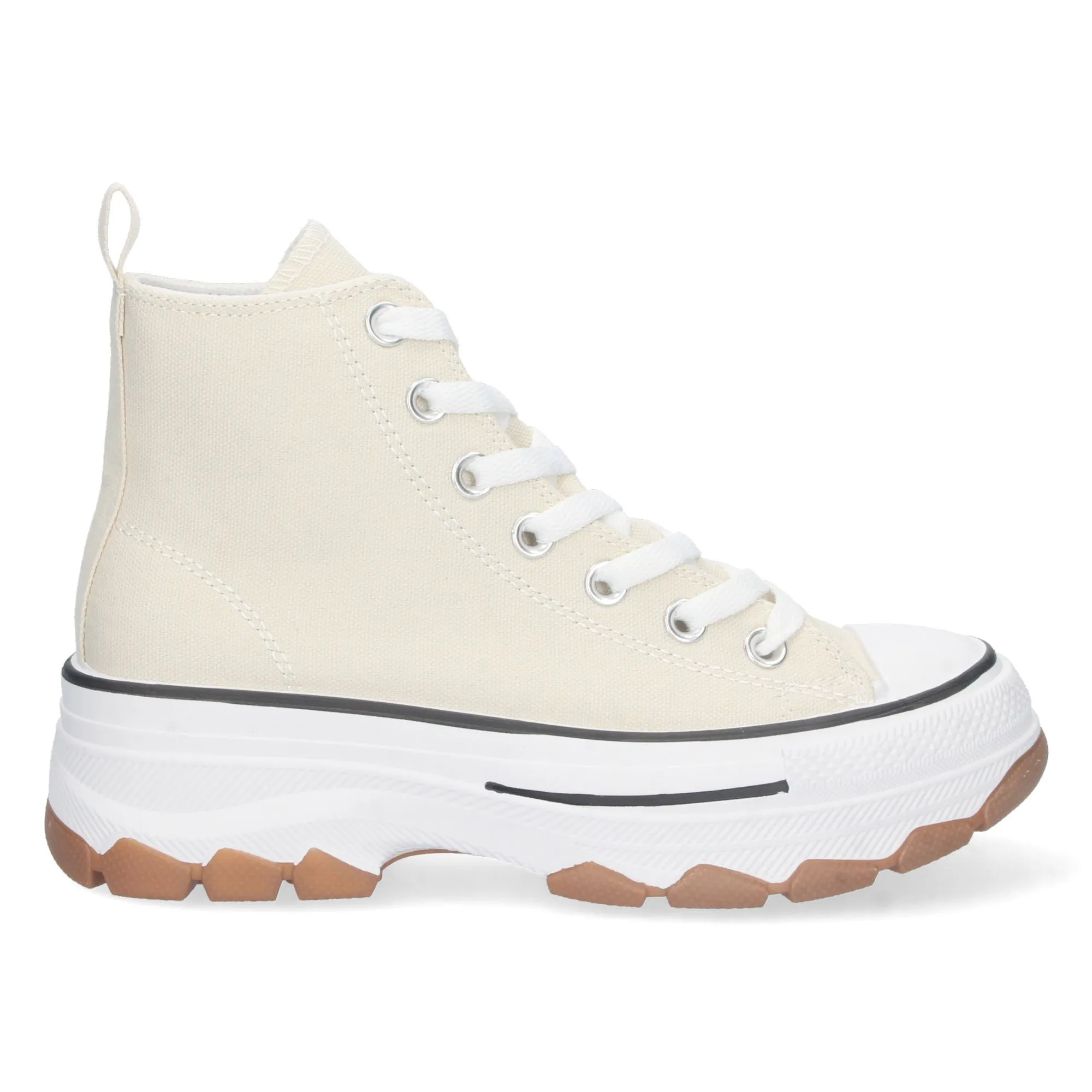 Zapatillas de lona abotinadas suela plataforma mujer color beige