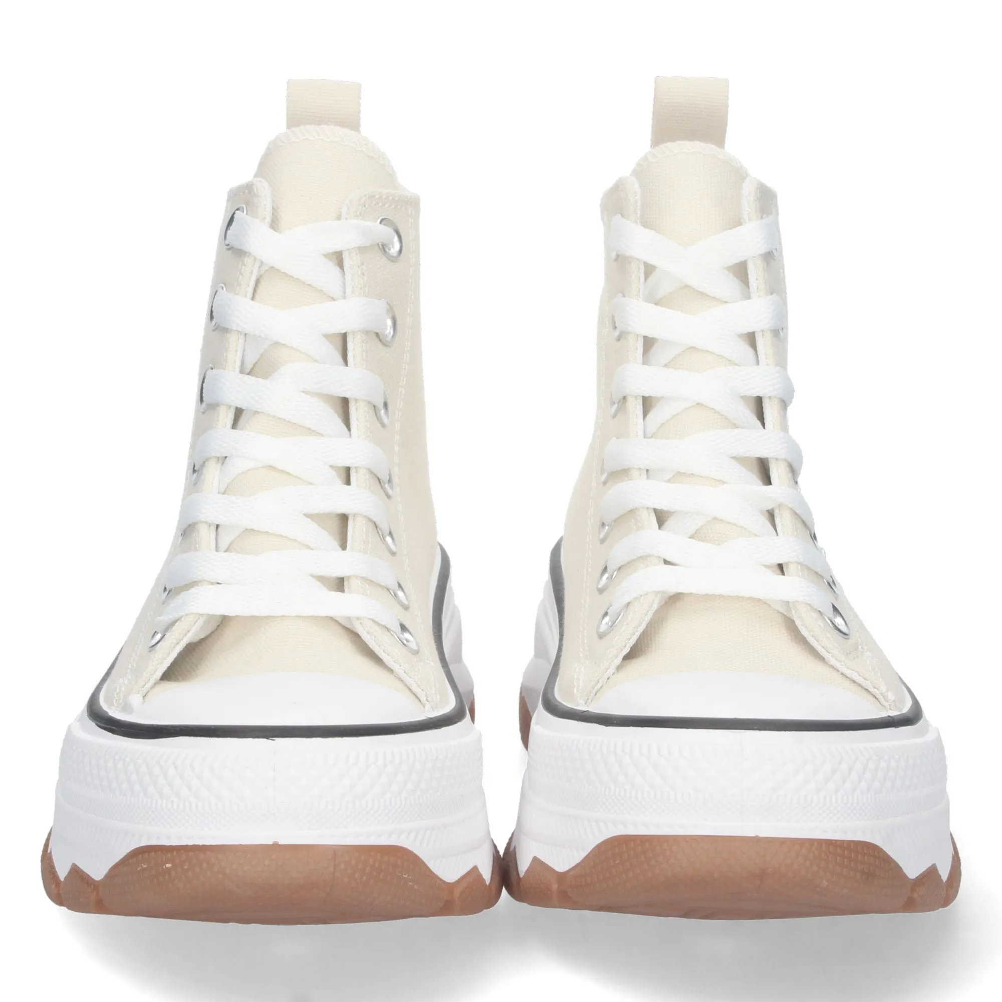 Zapatillas de lona abotinadas suela plataforma mujer color beige