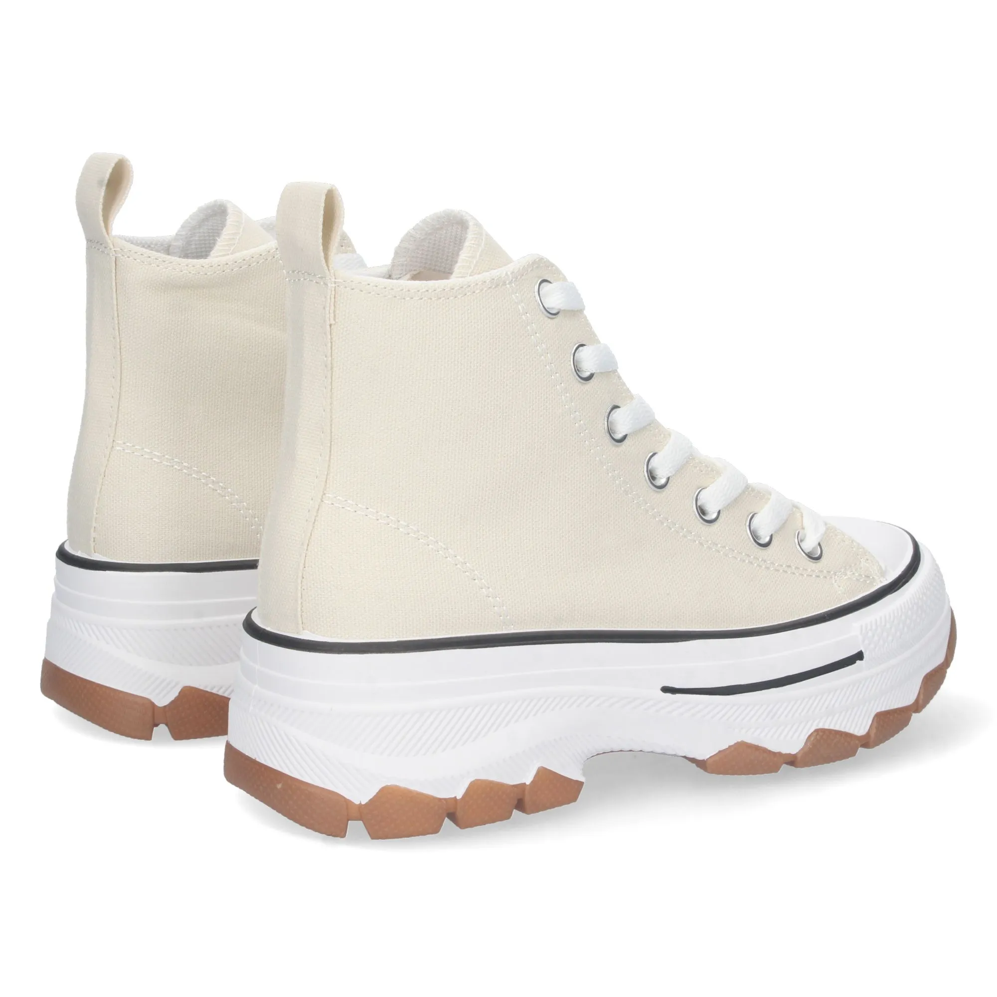 Zapatillas de lona abotinadas suela plataforma mujer color beige