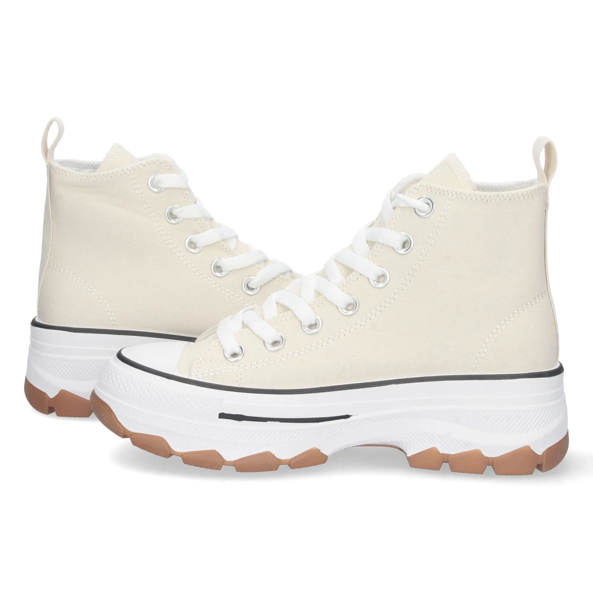 Zapatillas de lona abotinadas suela plataforma mujer color beige
