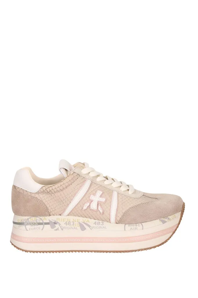 Zapatillas de plataforma beige con logo en blanco 