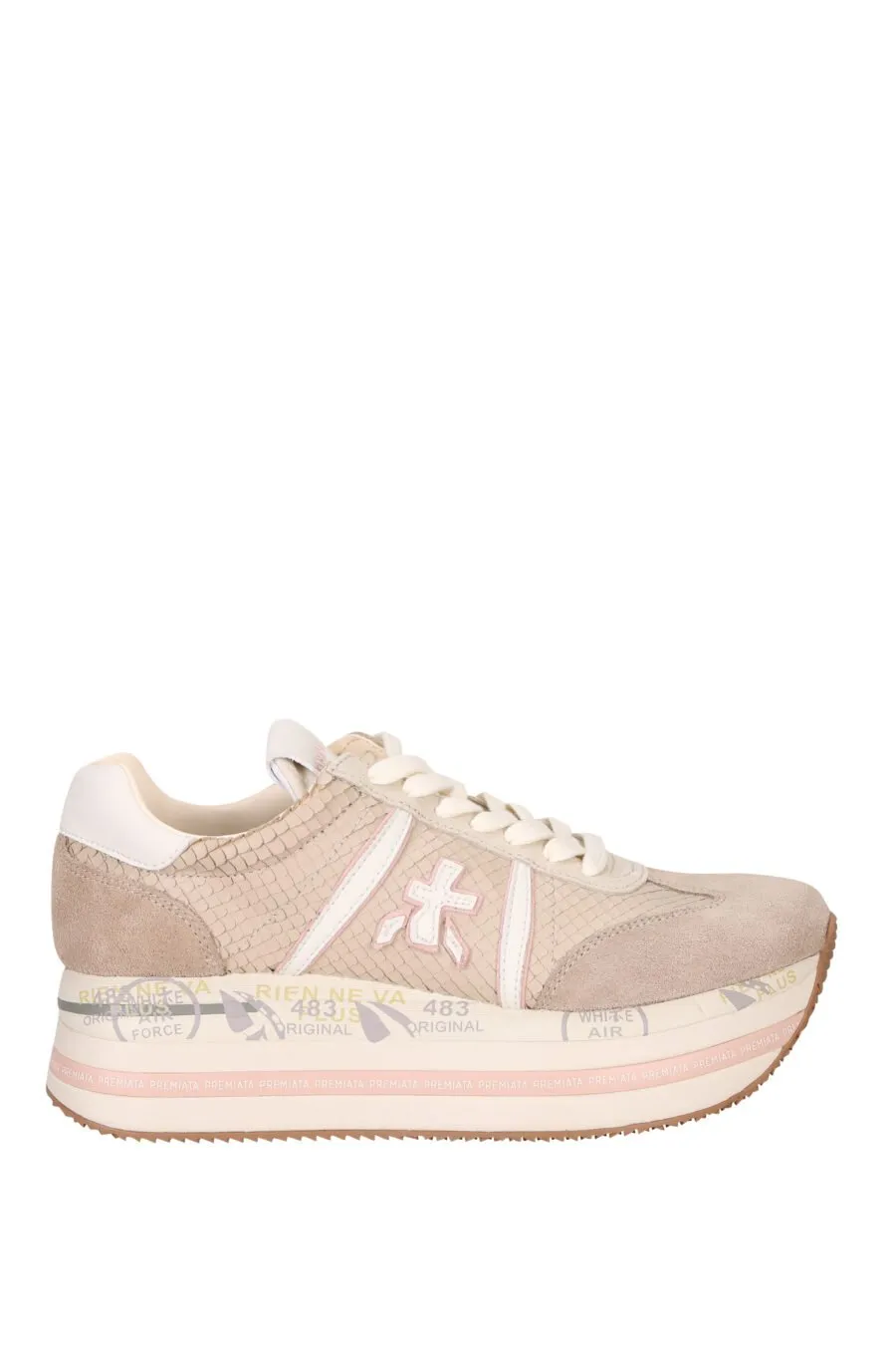 Zapatillas de plataforma beige con logo en blanco 