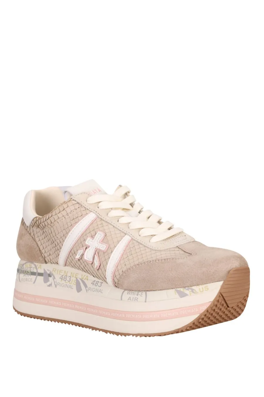 Zapatillas de plataforma beige con logo en blanco 