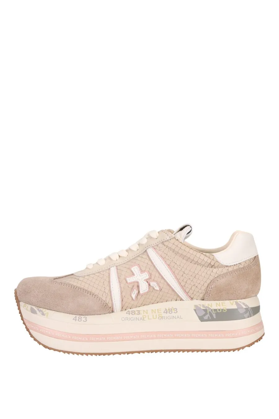 Zapatillas de plataforma beige con logo en blanco 