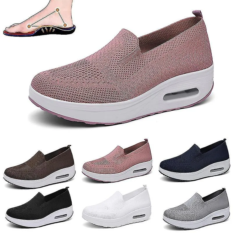 Zapatillas ortopédicas para mujer, zapatillas de malla para plataformas elásticas, zapatillas cómodas de moda casual para camina
